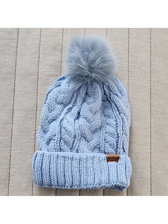 Redess Accessories - Cozy Blue Knit Pom-Pom Hat